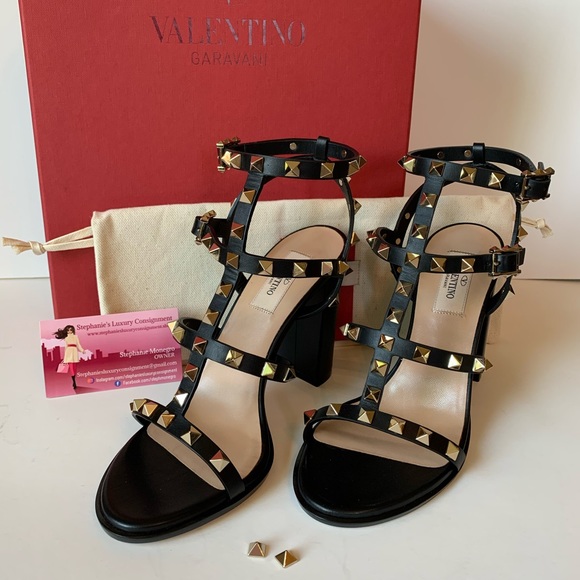 Valentino Shoes - Valentino 90mm Rockstud Black Ankle Strap Sandals